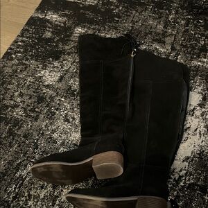 Black Suede Knee-High Boots